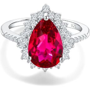 4.5 Carat Teardrop Engagement Birthstone Ring Sterling Silver Pear Cut Sapphire/Ruby/Emerald/Amethyst/Aquamarine Halo Ring Promise Anniversary Rings for Women Size 6-10 in Kuwait