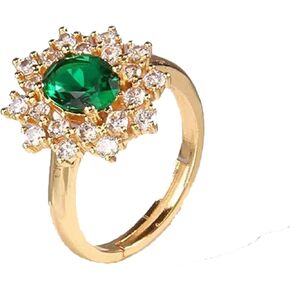 Gold Nano Emerald Rings for Women Gold Moissanite Ring Cubic Zirconia Ring Round Emerald Promise Rings Dainty Engagement Rings Wedding Band Open-end Wishing Ring