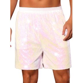 Lars Amadeus Sequins Shorts for Men's Elastic Waist Sparkly Party Club Wear Glitter Short Pants