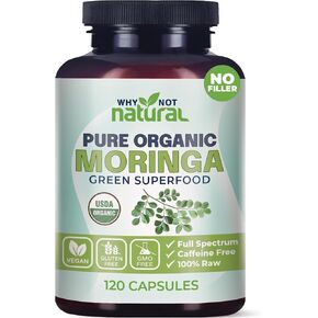 Why Not Natural Organic Moringa Pure Capsules - Green superfood Powder Supplement Pills - Maringa