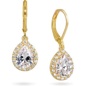 Princess Collection - "Blissful Dreams" - 14.3 mm (4.32 Carat/Pair) Cubic Zirconia 22K Gold-Plated Drop & Dangle Earrings For Sensitive Ears