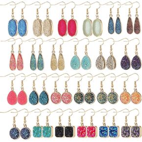 24 Pairs Faux Druzy Drop Earrings Crystal Dangle Earrings Multi-Color Multi-Style Earrings for Women Party