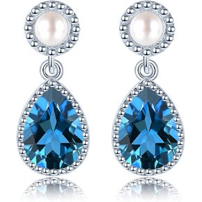 Freshwater Pearl Drop Earrings for Women Dangle Sterling Silver 925 Setting Natural Gemstone Birthstone Earring Rhodium Plated Fine Jewelry for Mother's Day Christmas