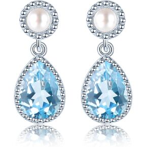 أقراط لؤلؤة لؤلؤة المياه العذبة للنساء تتدلى الفضة الاسترليني 925 وضع الأحجار الكريمة الطبيعية حجارة الحجر المولد روديوم مجوهرات راقية في عيد الأم عيد الميلاد in Kuwait