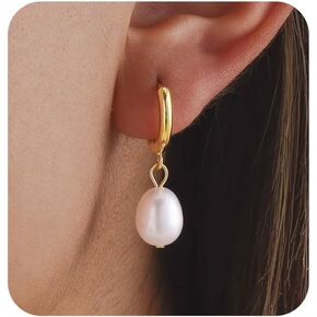 Cross Heart Pearl Drop Dangle Earrings For Women Baroque Freshwater Hoop Star 14k Gold Dangling Dainty Trendy Jewelry