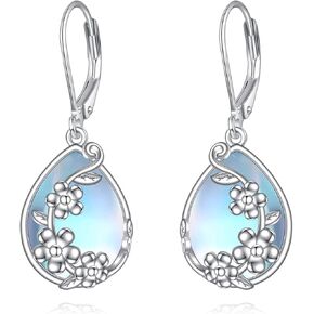 Plumeria Earrings Sterling Silver Teardrop Moonstone Dangle Earrings Plumeria Jewelry Gift for Women