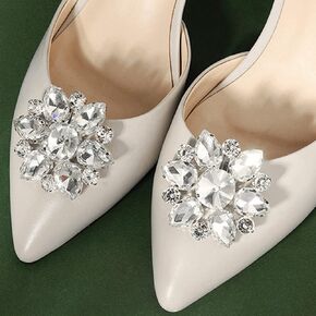 Missgrace 2 Pairs Dainty Shiny Elegant Rhinestone Crystal Metal Shoe Clips Bridal Wedding Party Accessories for Women Girls