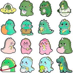 16PCS Dinosaurs Cute Shoe Charms For Kids, Trenddy PVC Shoe Charms for Kids Girl Boys Shoes Decorations Cool Women Accessories for Party and Birthday Gifts Christmas