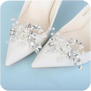 Chargances Women's 2PC Wedding Shoes Clips Bridal Rhinestone Pearl Shoe Buckles DIY Floral Removable Shoe Decorations for Pumps Flat Shoes Heel Anklet Shoes (Style 4)