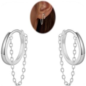 Gold Chain Earrings for Women, Minimalist Small Dangle Chain Huggie Hoop Earrings for Women