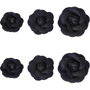 CHGCRAFT 6PCS Flower Shoes Embellishment Black Artificial Flower Shoes Decoration for Women Polyester Artificial Flower Ornament Accesories Flower Appliques for Shoes High Heels Pumps Hats Sweaters