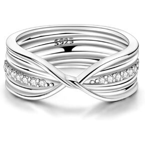 925 Sterling Silver Ring for Women, Engagement Ring Personality Rings Cute Rings Entwined Line Cubic Zirconia Rings Simple Stackable Finger Rings Size 6-9