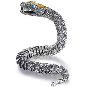 Snake Chain Bracelet, Luxurious Styling Old Metal Copper Zodiac Snake Totem Hook Clasp, Hip Hop for Men Women Accessories (7.9in)