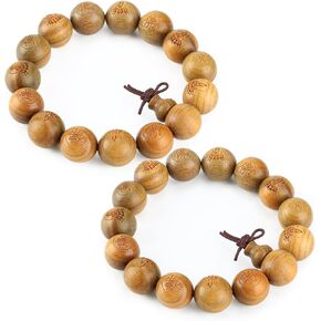 2 PCS التبتية البوذي الأخضر حبات خشب الصندل الأسوار 15 ملم من خشب الصندل المعرفي رابط معصم الحرف الخشبية القابلة للتعديل حبات الصلاة للرجال حماية التأمل
