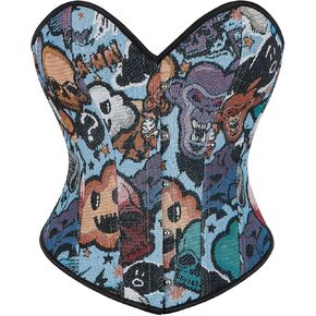 Vintage Corset Tops for Women Satin Floral Print Boned Bustier Shapewear Renaissance Lace Up Waist Bodysuit