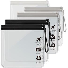 5Pcs Reusable TSA Approved Security Clear Toiletry Bag-Quart Size for EU UK & US Carry-on Regulations Security Waterproof & Leakproof Travel Bags for Liquids, Travel Accessories Holiday Essentials