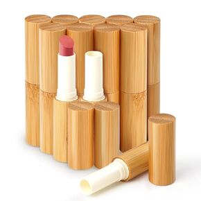 Auhoky 12pcs Bamboo أنابيب أحمر الشفاه الفارغة ، 5.5g قابلة لإعادة ملء حاويات أنبوب الشفاه DIY مع مكياج الفتيات PP ، حامل الشفاه التجميلي الشفاه.