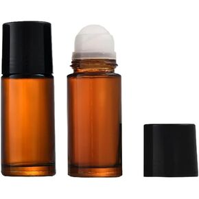 2Pcs Brown 50ml Glass Essential Oil Roller Bottles - Refillable Roll On Bottles for Fragrance, Empty Deodorant Containers