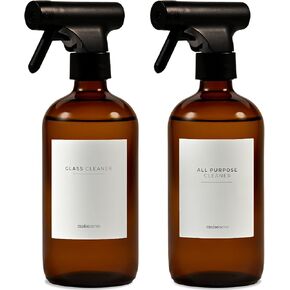 MAISONOVO Glass Spray Bottle - 16.9 fl oz Amber x 2 with 16 Labels