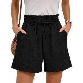 Summer Casual Shorts with Pockets High Waisted Wide Leg Drawstring Beach Vacation Trendy Shorts S-2XL