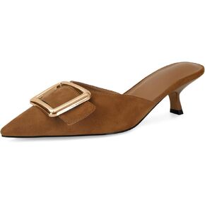 Kitten Heels Mules for Women Pointed Toe Slip on Pumps Shoes Suede Party Wedding Dress Low Heels Sandals