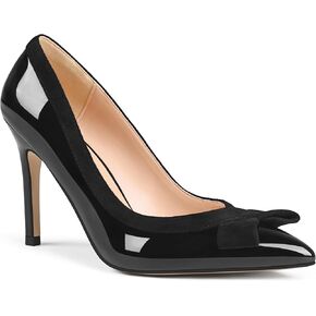 Zzheels Women's Bow High Heels Closed Pointy Toe Pumps 3.5'' Stiletto Heels Slip on Dress Shoes