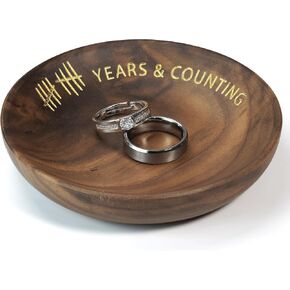 LerchPhi Ring Holder Dish Dia. 4 Inch - 10 Year Anniversary Wooden Gifts for Him & Her, Celebrate a Decade with Traditional 10th Anniversary Wooden Gifts for wife.