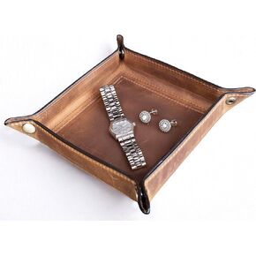 Tolredo Handmade Top Grain Leather Valet Tray – Elegant Organizer for Wallet, Keys, and Phone – Rich Brown (Pack of 1)