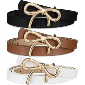 3 Pcs Bow Skinny Belt Womens Leather Belt Fashion Bow Dress Belt Thin PU Leather Waist Belt for Women