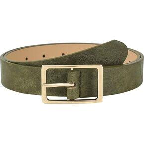 Women's Elegant Square Metal Gold Buckle Belt Trendy PU Leather Dressy Waist Belts for Jeans Dress