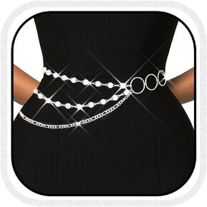 COSYDAYS Silver Rhinestone Chain Belts Sparkly Crystal Waist Chains Layered Fashion Belly Body Jewelry Accessories for Women
