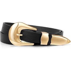 Leacoolkey Women Leather Belt Ladies Faux Leather Belt for Jeans Dress Fashion Silver Gold Buckle Belt