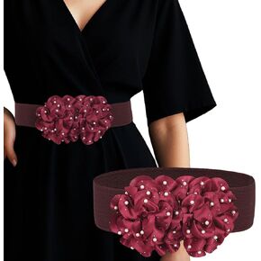 Wide Elastic Flower Belt Stretchy Pearl Waist Belt Stylish Jewelry Accessory for Women Dress