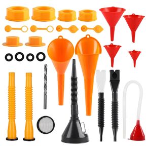 10 أجهزة كمبيوتر مسببة للسيارات مجموعة و 17 PCS SPOUT POUNCING ، مسارات الوقود للوقود لقمع الغاز للسيارات ، والبلاستيك مرنة واسعة الفم الطويل عنق ملء البرودة بزيت مياه محرك محرك أدوات القمع