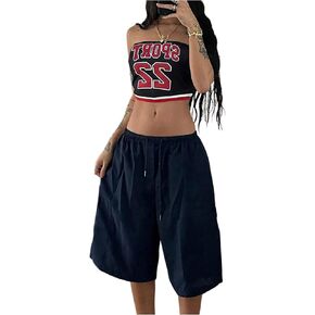 Women's Drawstring Waist Baggy Capri Cargo Shorts Wide Leg 3/4 Relaxed Fit Y2K Summer Shorts