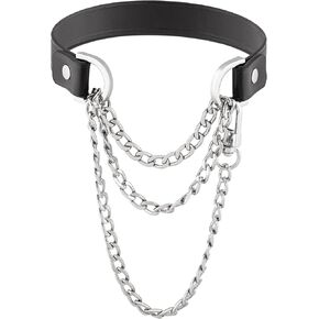 Sacina Gothic Punk Black PU Leather Chain Choker, Black Collar, Gothic Goth Necklace, Halloween Jewelry Gift for Women