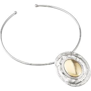 Fashion Chunky Statement Necklaces - African Choker Necklace with Gold Oval Pendant,Tribal Collar Necklace Hammered Metal Jewelry for Women