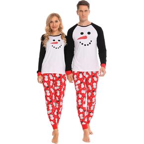 SWOMOG Christmas Matching Couple Pajamas Sets Family Xmas Jammies Casual Long-Sleeve Sleepwear Sets Festival PJ Set