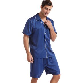 Mens Satin Pajamas Set Short Pj Set Sleepwear Loungewear Pajama Shorts Nightwear