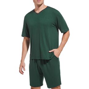 الاتجاهات الأمريكية Mens Pajamas مجموعة ملابس النوم قصيرة الأكمام Pajama مجموعة V PJs للرجال مع الجيب