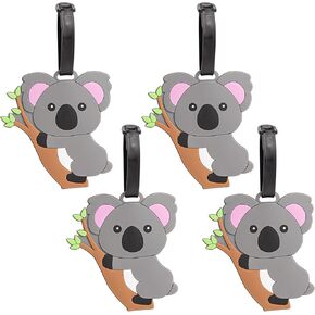 Framendino, 4 Pack Travel Luggage Tags Cute Koala Silicone Suitcase Tag Baggage Identifier Labels with Name ID Card for Business Trip