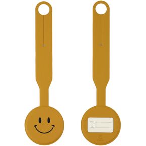 FENICE Vegan PU Leather Smiley Face Clover Shape Name Tag for Suitcase Luggage Travel Bag (Yellow-Smile)