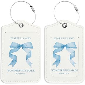 Coquette Blue Bow Luggage Tags for Fustsings ، Bow Bible Bible Tagage ، علامات الأمتعة اللطيفة للنساء ، علامات الأمتعة العصرية 2 Pack Pack للسفر ، علامات حقيبة Girls Teen Girls.
