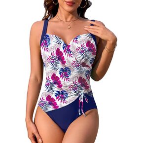 TASHEHE Women's One Piece Swimsuit Sexy Push Up Underwire Bathing Suit Ruched High Waisted Tummy Control Swimwear