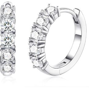 أقراط Moissanite Hoop للنساء ، D Color VVS1 Clarity Huggie Hoops Hypoallergenic Sterling Silver with 18k White/Yellow Gold Plated