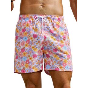 Verdusa Men's Floral Print Drawstring Waist Swim Trunks Beach Shorts