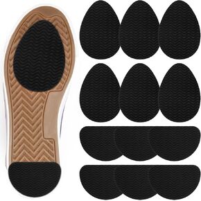 12pcs Shoe Sole Non Slip Pads, Silica Gel Anti Slip Shoes Grips with Wave Pattern, Oval Grips on Bottom of Shoe, Semicircle Self Adhesive Shoes Sole Protector(Black)