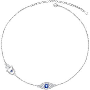 Alphm Evil Eye Hamsa Hand Choker S925 Sterling Silver Short Dainty Pendant Necklace for Women Jewelry Gift