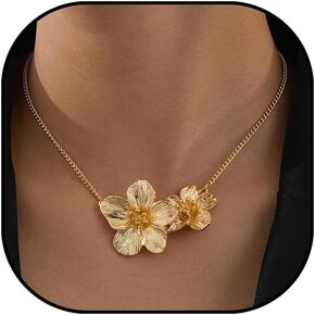 Chunky Gold Flower Pendant Necklace for Women Trendy Gold Layered Flower Pendant Chain Choker Necklace