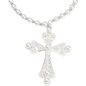 Big Cross Pendant Choker Necklaces for Women Hypoallergenic Shell Pearls Charms Link Ball Bead Rope Chain Necklace Adjustable Delicate Elegant Belive Faith Holiday Birthday Jewelry Gift 18 Inch